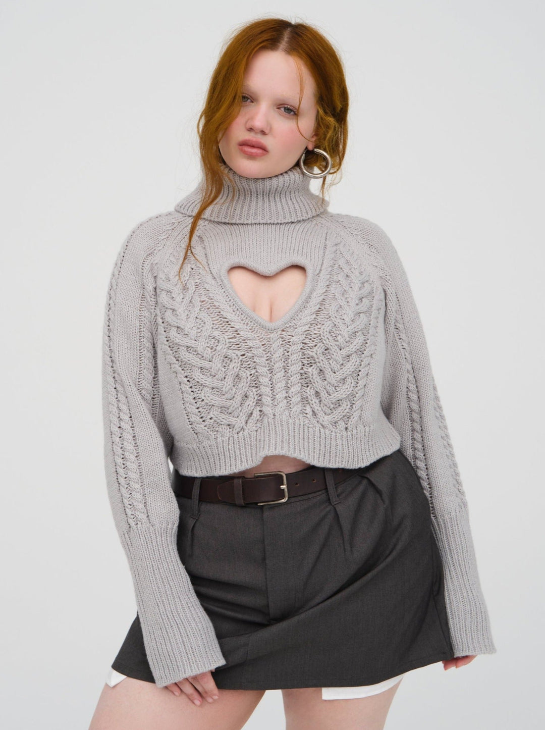 Vera Cropped Cut Out Sweater - Grey | For Love and Lemons