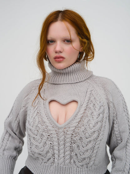 Vera Cropped Cut Out Sweater - Grey | For Love and Lemons