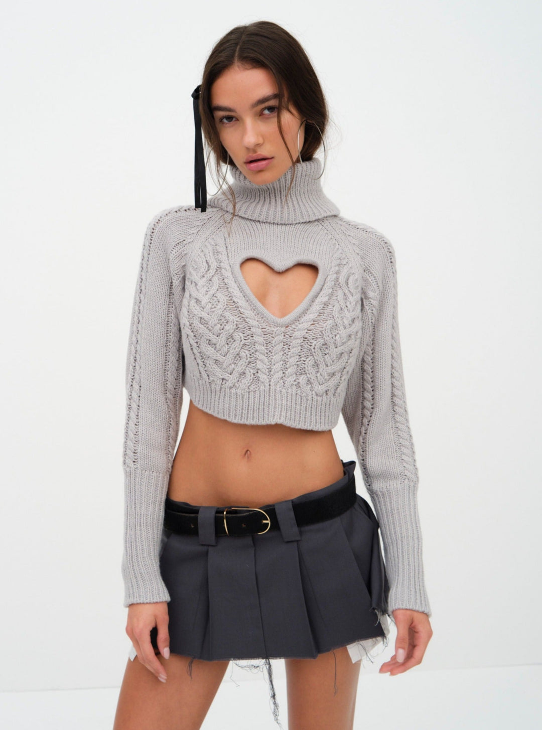 Vera Cropped Cut Out Sweater - Grey | For Love and Lemons