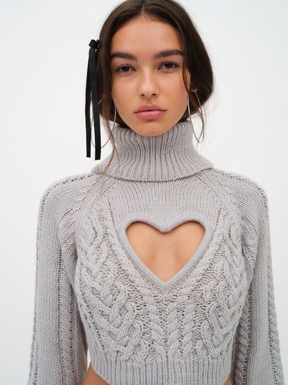 Vera Cropped Cut Out Sweater - Grey | For Love and Lemons