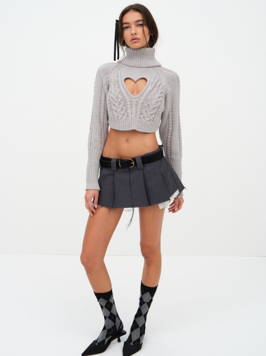 Vera Cropped Cut Out Sweater - Grey | For Love and Lemons