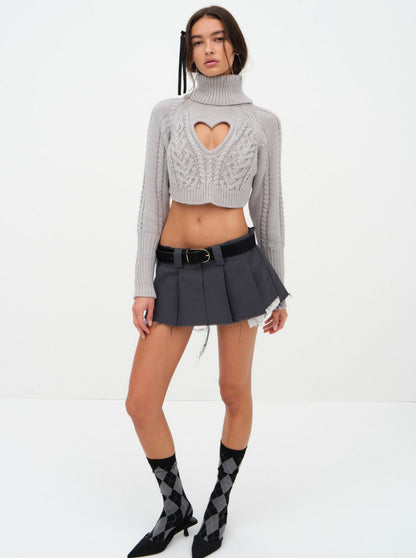 Vera Cropped Cut Out Sweater - Grey | For Love and Lemons