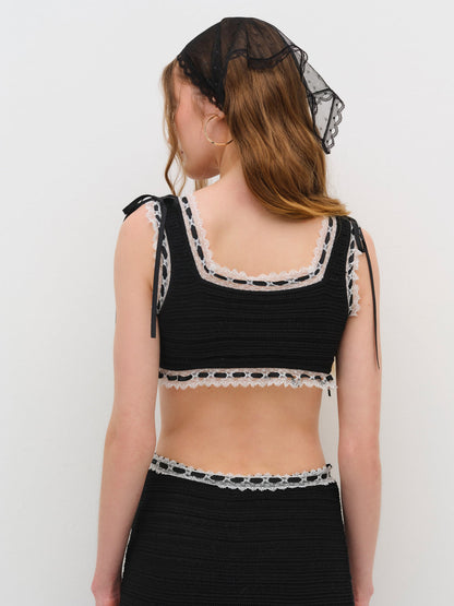 Mayfair Crochet Crop Top - Black | For Love and Lemons