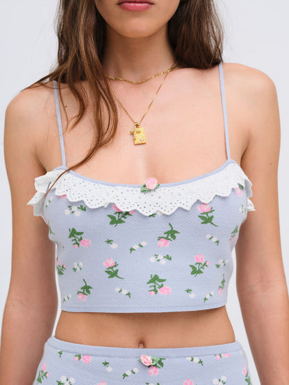 Amalia Knit Crop Top - Blue | For Love and Lemons