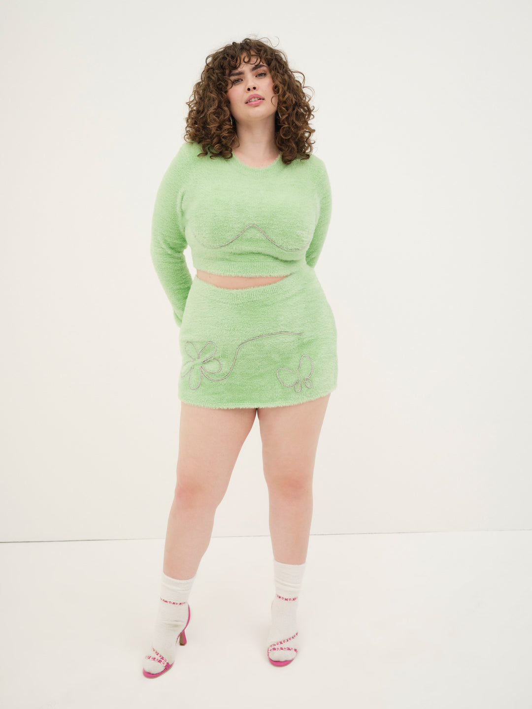 Reid Crop Sweater - Green | For Love and Lemons