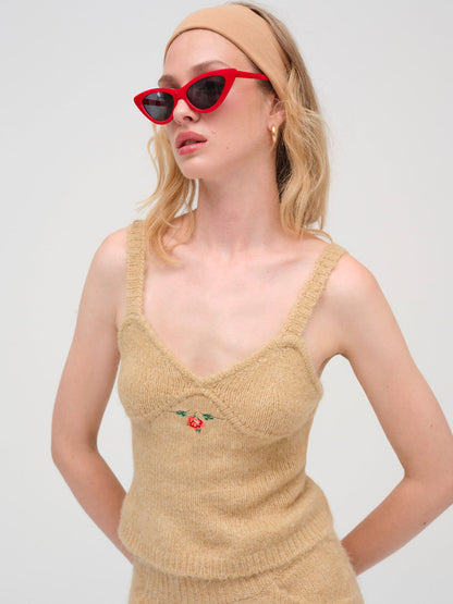 Grans Beaded Knit Tank - Tan | For Love and Lemons