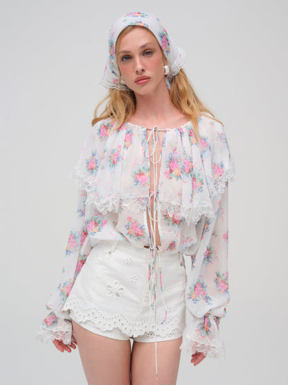 Doily Bouquet Long Sleeve Top - White | For Love and Lemons