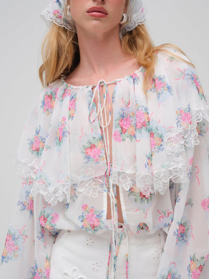 Doily Bouquet Long Sleeve Top - White | For Love and Lemons