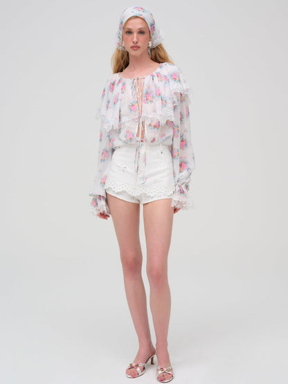 Doily Bouquet Long Sleeve Top - White | For Love and Lemons