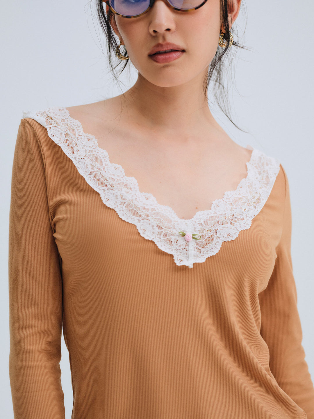 Eisley Ribbed Knit Top - Brown | For Love and Lemons