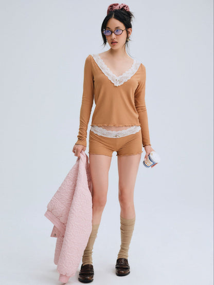 Eisley Ribbed Knit Top - Brown | For Love and Lemons