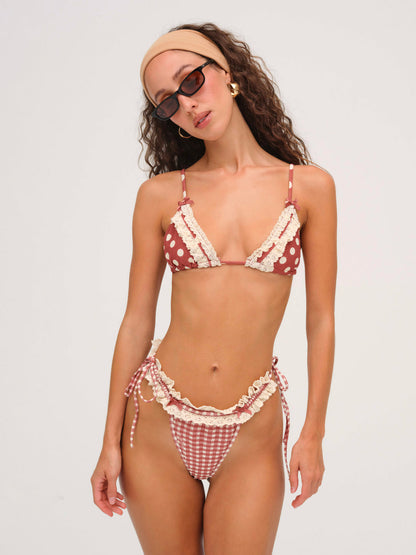 Dolly Dot Triangle Bikini Top - Red | For Love and Lemons