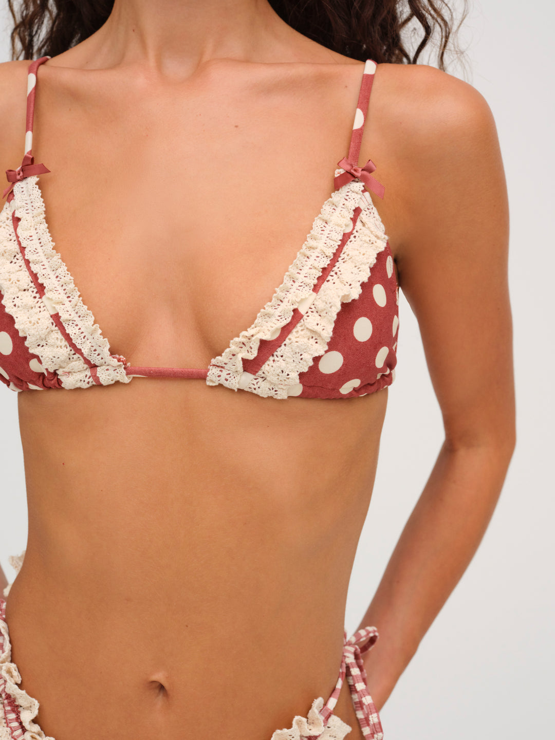 Dolly Dot Triangle Bikini Top - Red | For Love and Lemons