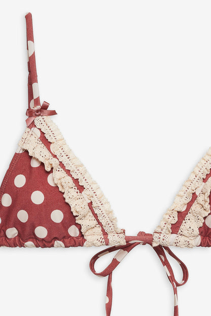 Dolly Dot Triangle Bikini Top - Red | For Love and Lemons