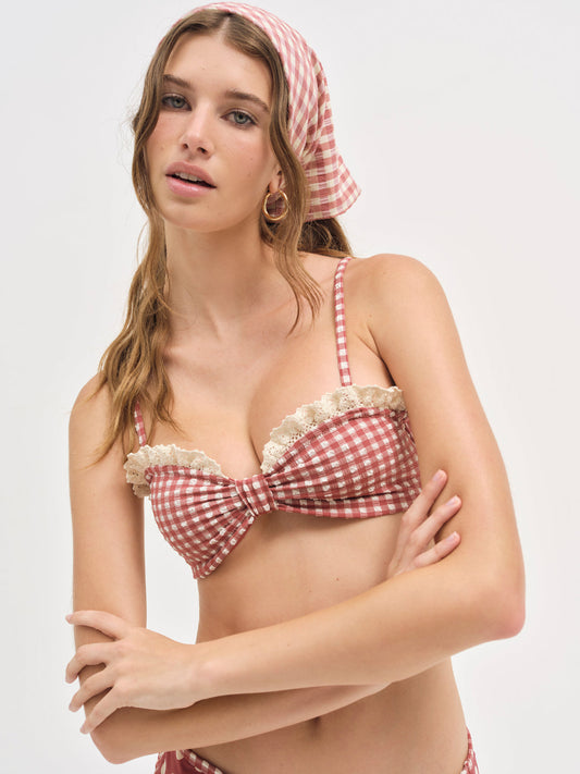 Gingham Bandeau Bikini Top - Red | For Love and Lemons