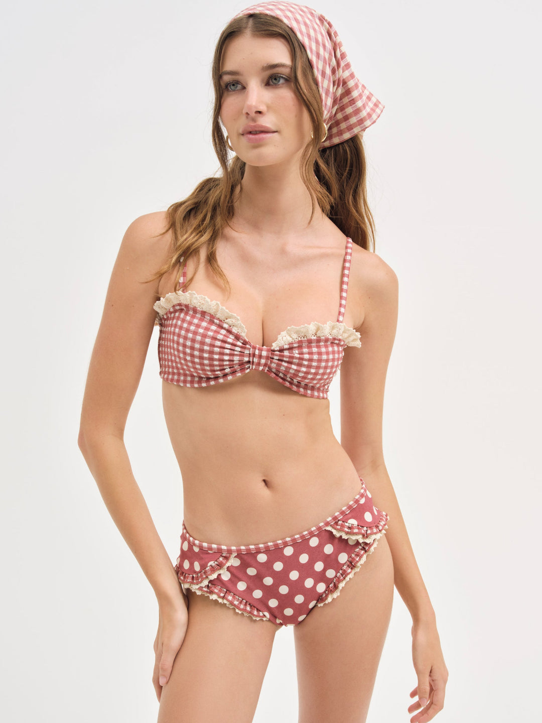 Gingham Bandeau Bikini Top - Red | For Love and Lemons