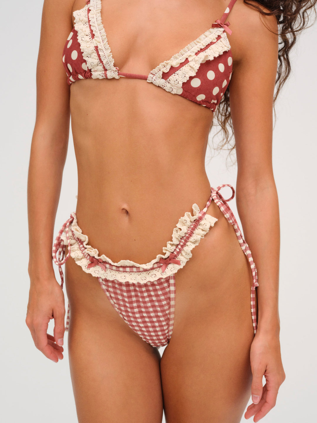 Gingham Bikini Bottom - Red | For Love and Lemons