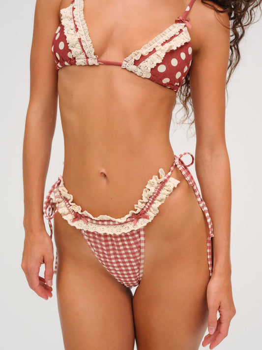 Gingham Bikini Bottom - Red | For Love and Lemons