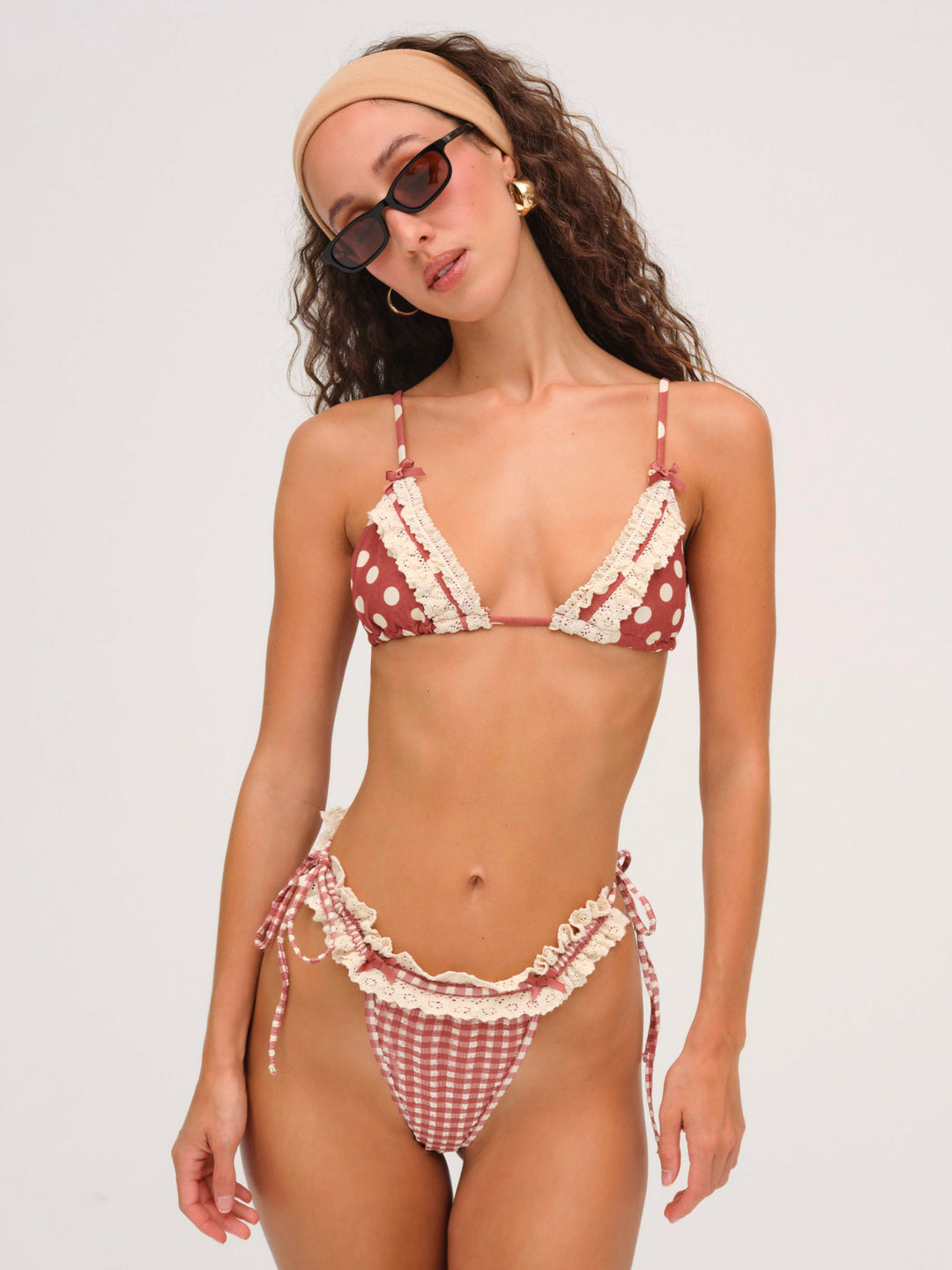 Gingham Bikini Bottom - Red | For Love and Lemons