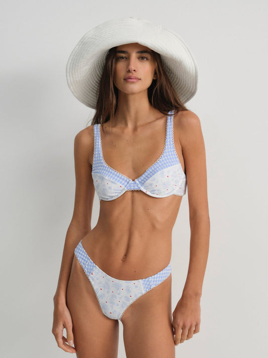 Floral Stems Underwire Bikini Top - White | For Love and Lemons