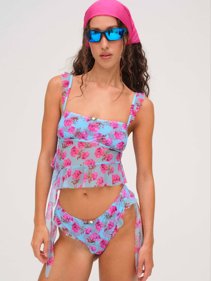 Floral Stems Ruffle Tankini - Blue | For Love and Lemons