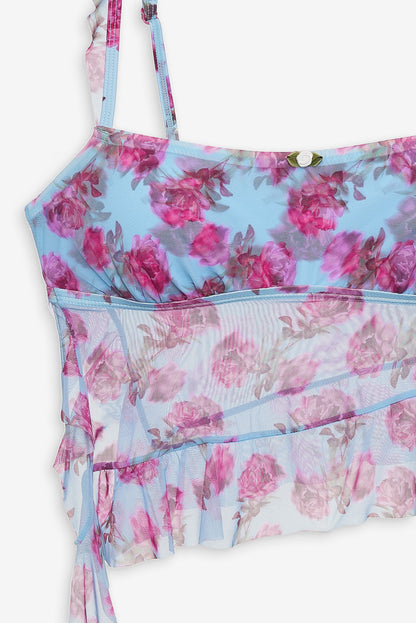 Floral Stems Ruffle Tankini - Blue | For Love and Lemons
