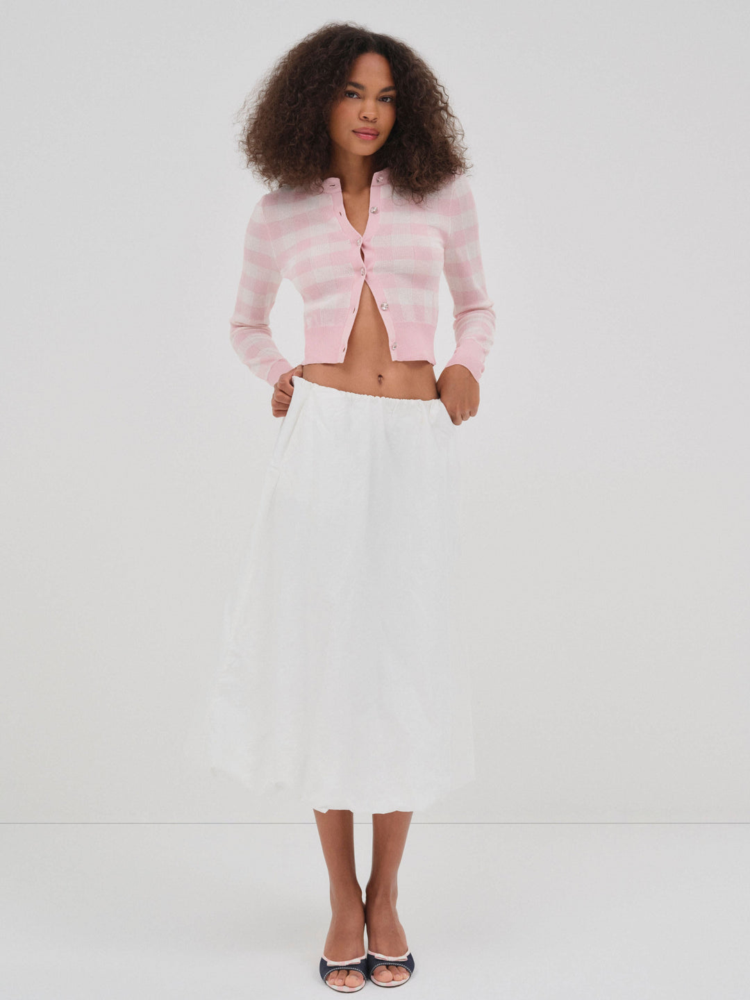 Brushed Gingham Knit Cardigan - Pink | For Love and Lemons