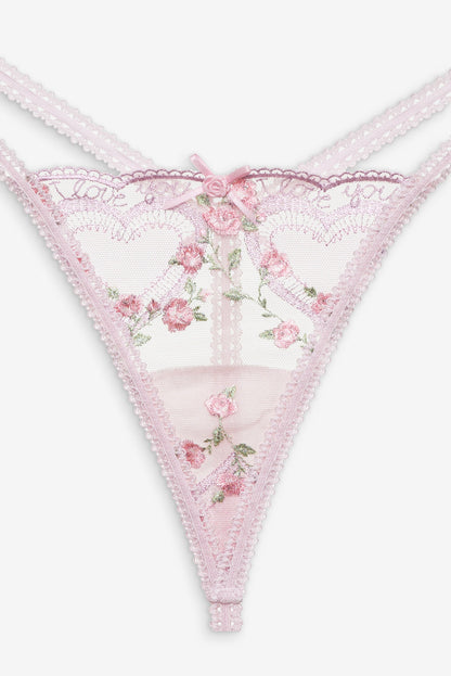 Ily Embroidered Thong Panty - Pink | For Love and Lemons