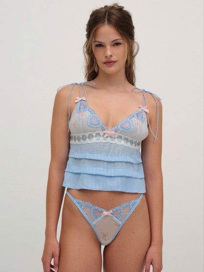 Dainty Doily Thong Panty - Blue | For Love and Lemons