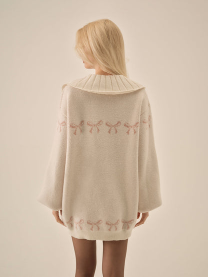 Bow Intarsia Knit Sweater - White | For Love and Lemons