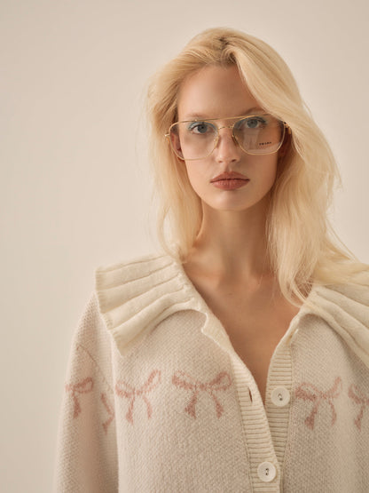 Bow Intarsia Knit Sweater - White | For Love and Lemons