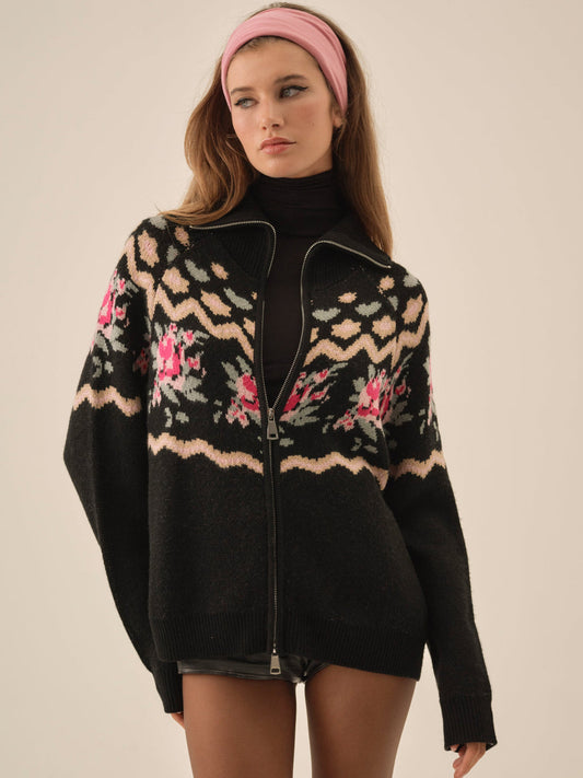 Ski Lodge Zip-Up Sweater - Black | For Love and Lemons