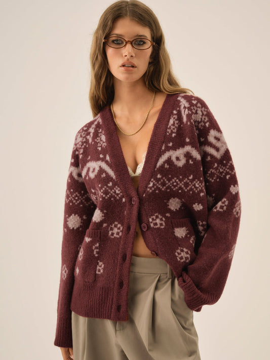 Arabella Intarsia Chunky Cardigan - Mauve | For Love and Lemons