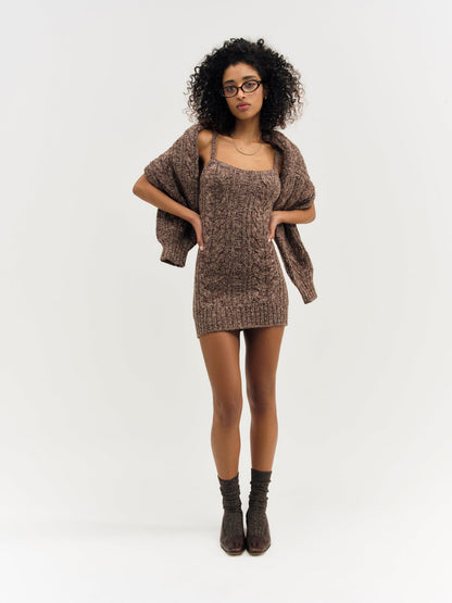 Nathalie Knit Mini Dress - Brown | For Love and Lemons
