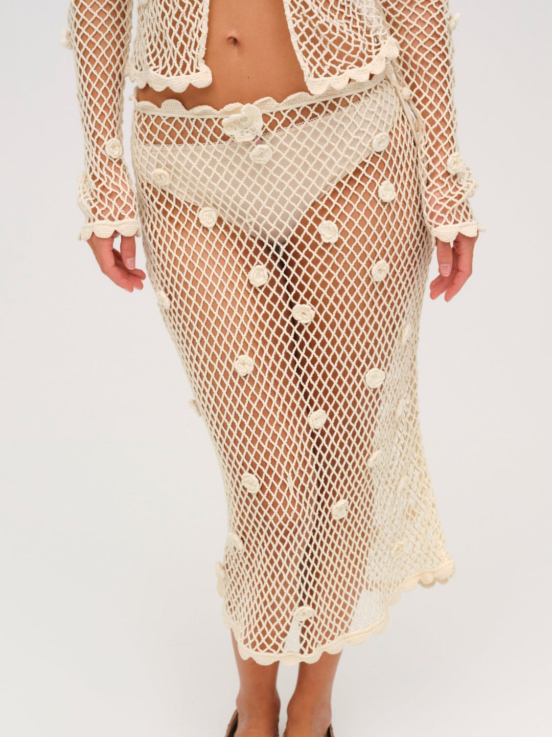 Betty Bouquet Knit Midi Skirt - Cream | For Love and Lemons