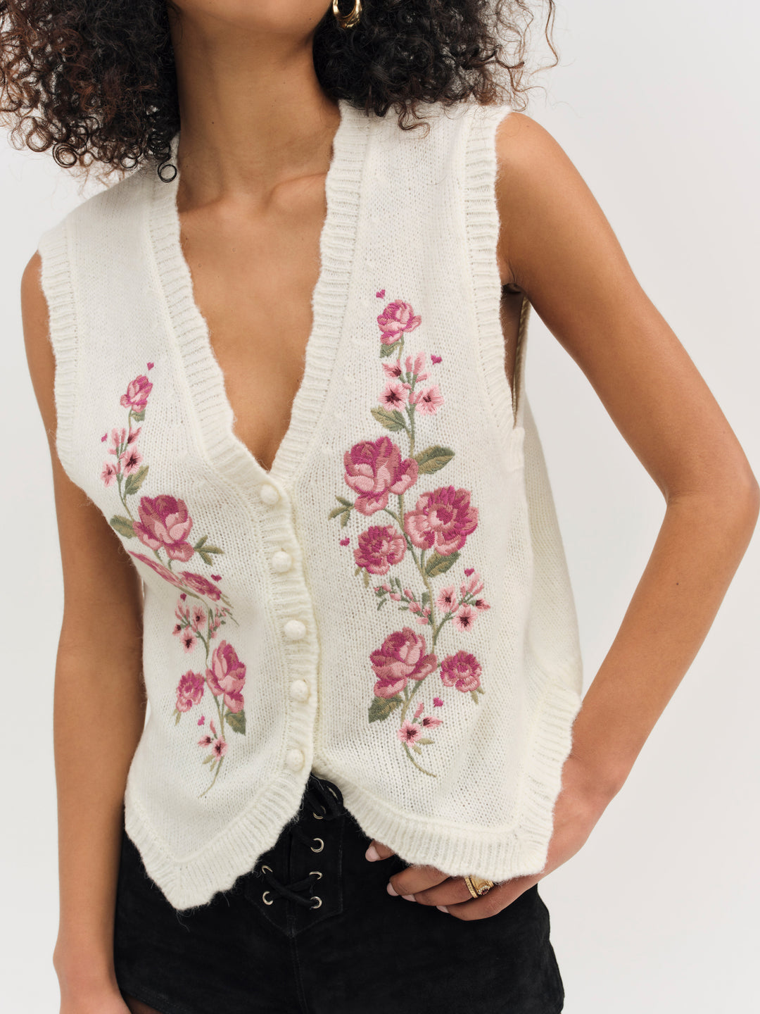Molly Embroidered Sweater Vest - Cream | For Love and Lemons