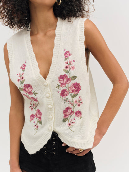 Molly Embroidered Sweater Vest - Cream | For Love and Lemons