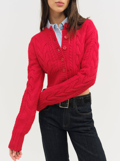 Camille Cable Knit Cardigan - Red | For Love and Lemons