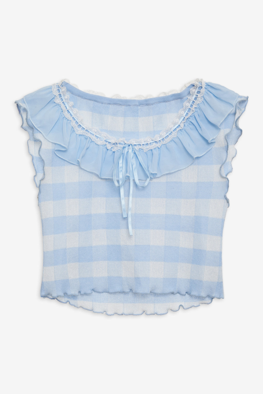 Brushed Gingham Knit Top - Blue | For Love and Lemons
