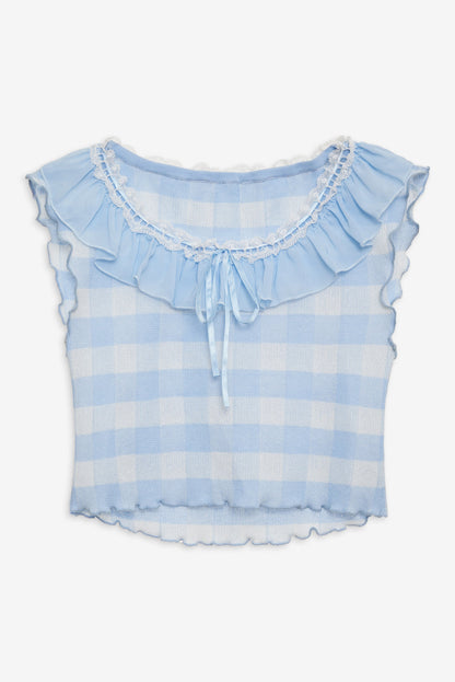Brushed Gingham Knit Top - Blue | For Love and Lemons