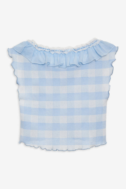 Brushed Gingham Knit Top - Blue | For Love and Lemons