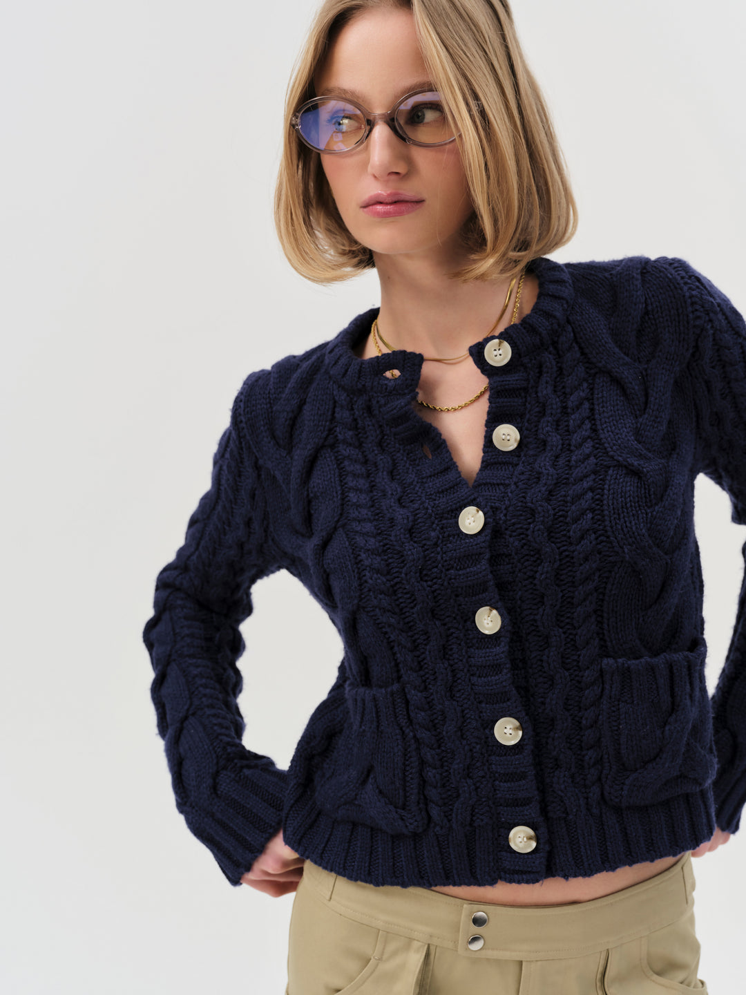 Emily Cable Knit Cardigan - Navy | For Love and Lemons