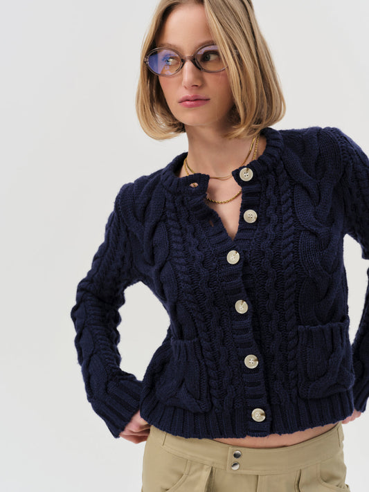 Emily Cable Knit Cardigan - Navy | For Love and Lemons