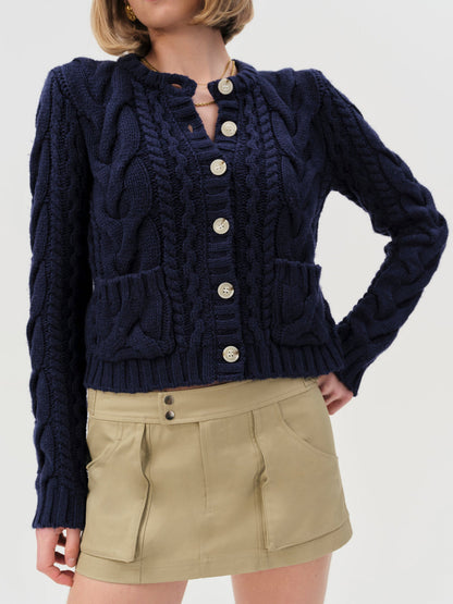 Emily Cable Knit Cardigan - Navy | For Love and Lemons