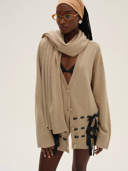 Solana Cardigan with Scarf - Tan | For Love and Lemons