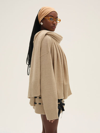 Solana Cardigan with Scarf - Tan | For Love and Lemons