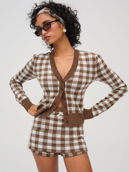 Gingham Knit Skort - Brown | For Love and Lemons