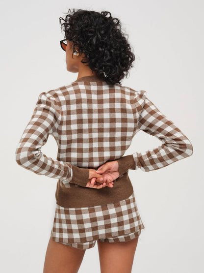 Gingham Knit Skort - Brown | For Love and Lemons