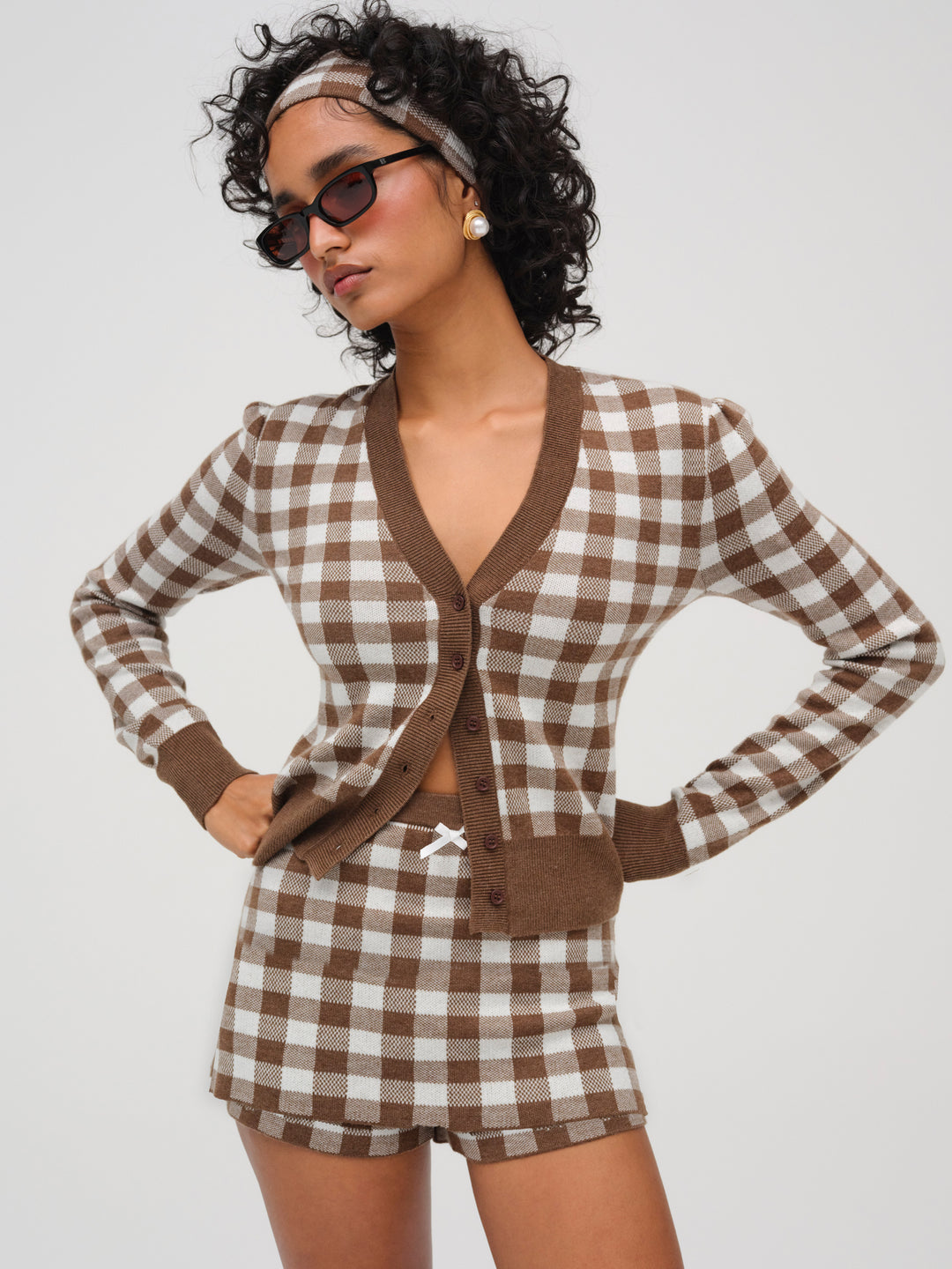 Gingham Knit Cardigan - Brown | For Love and Lemons