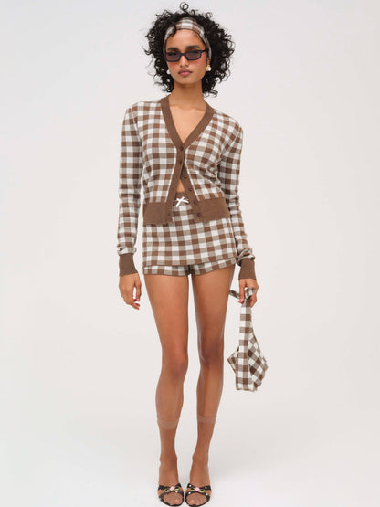 Gingham Knit Cardigan - Brown | For Love and Lemons